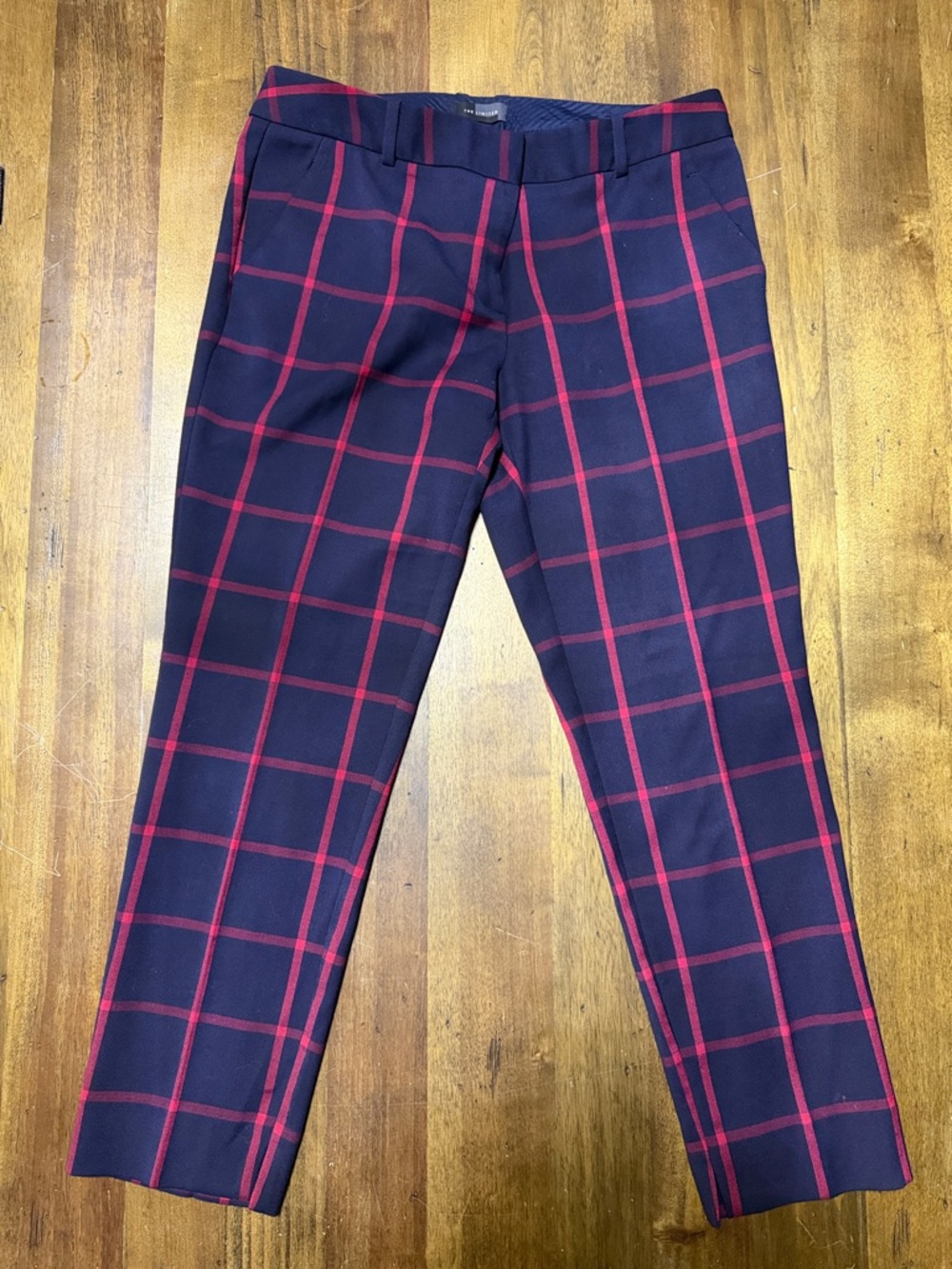 The Limited Navy and Red Windowpane Cropped Pants